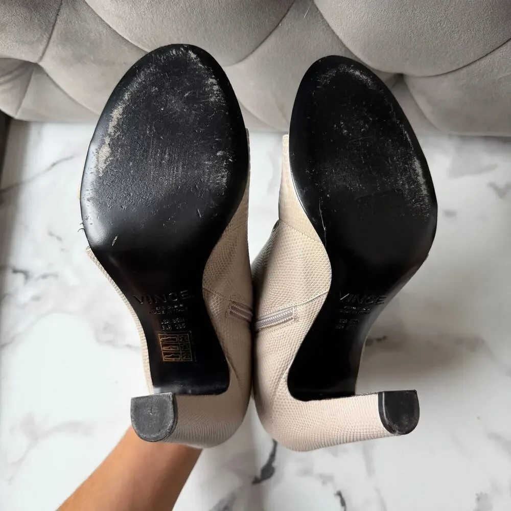 Vince Sansa Light Gray Taupe Leather Open Toe Bootie Heels Size 9.5
